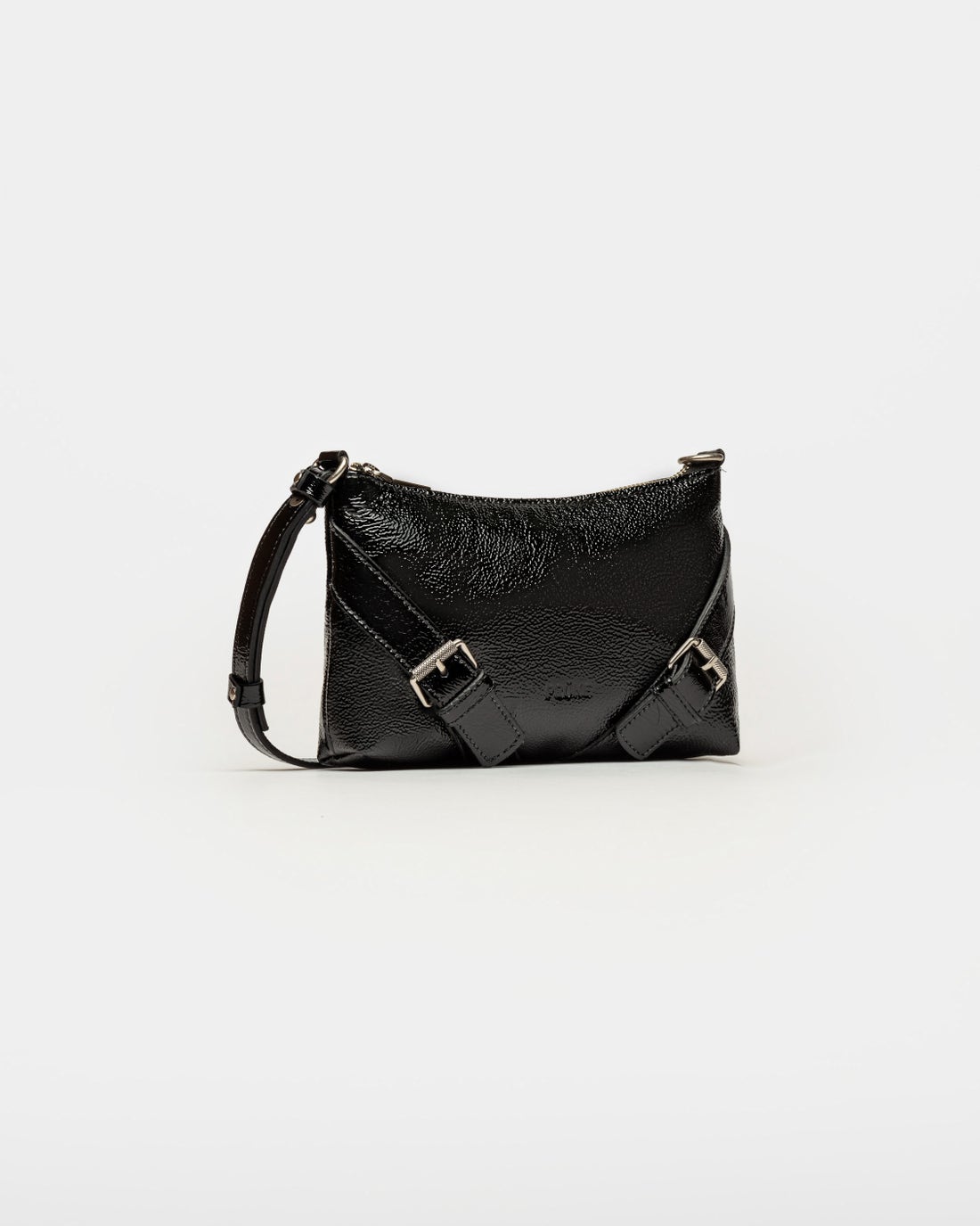 Mini bag Pocket en cuero charol arrugado